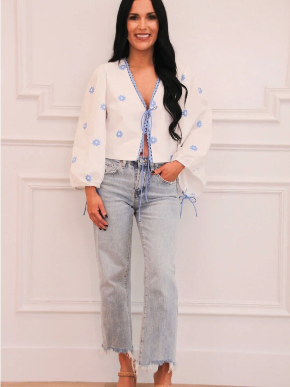 Fore Daisy Do Embroidered Bow Top